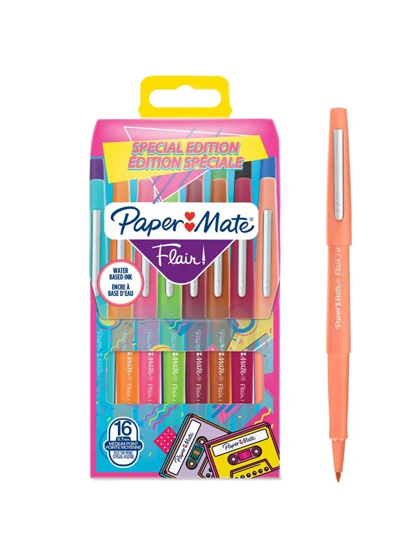 Paper Mate Flair filtpenner | Middels punkt (0,7 mm) | Assorterte retrofarger | 16 Stk