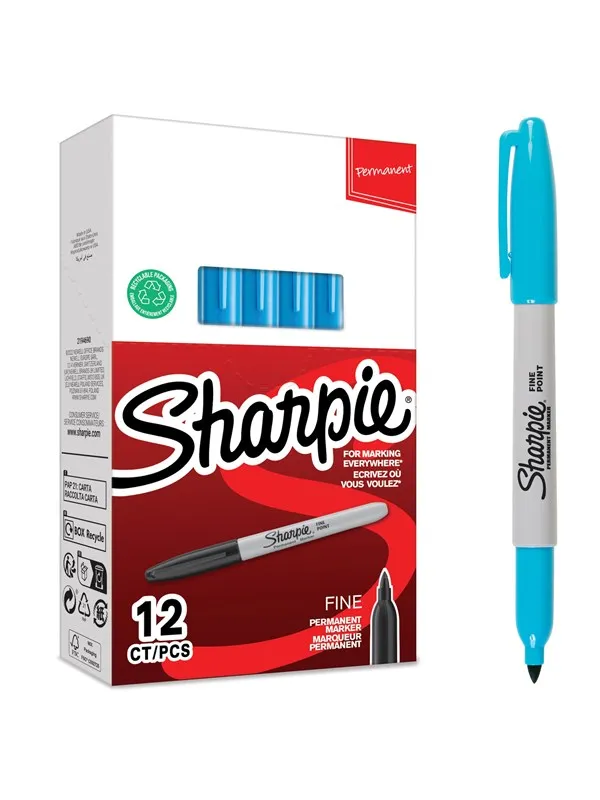 Sharpie permanente markører | Fint tips for dristige detaljer | Turkis blekk | 12 stk