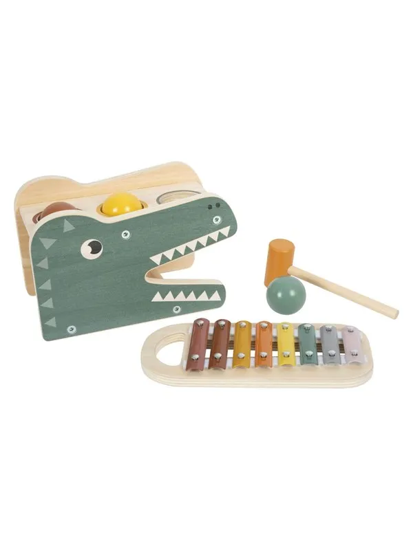 Small Foot - Wooden Xylophone and Hammer Bench Safari 5 pcs.