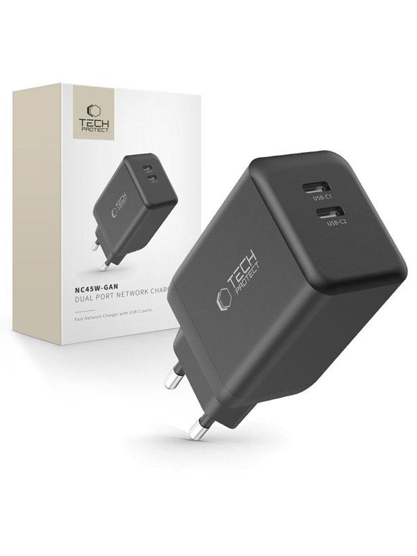 Tech-Protect NC45W-GAN 2-PORT PD45W AC Charger - Black