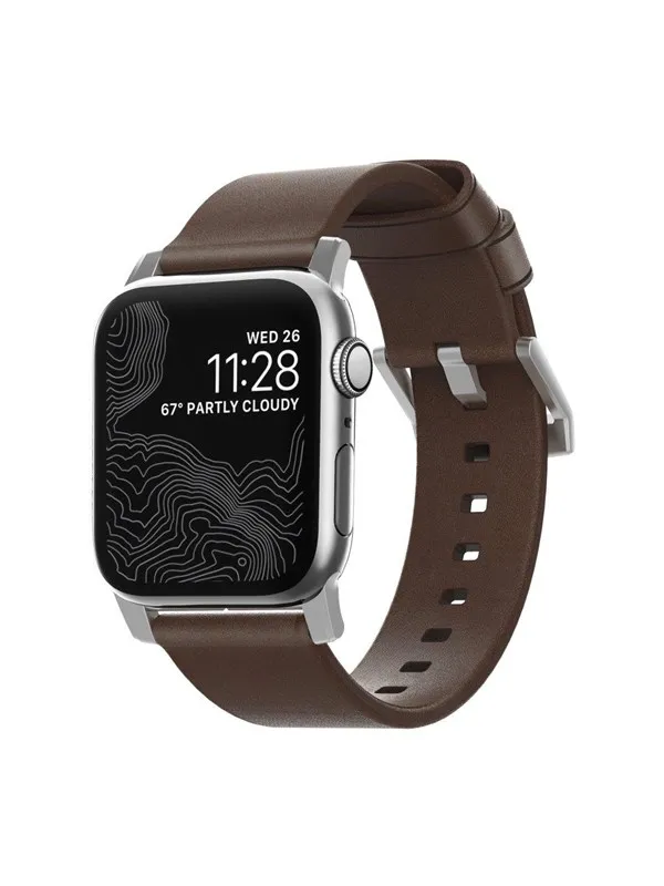 Nomad - Modern Band - 44mm/42mm | Silver Hardware | Rustic Brown Leather