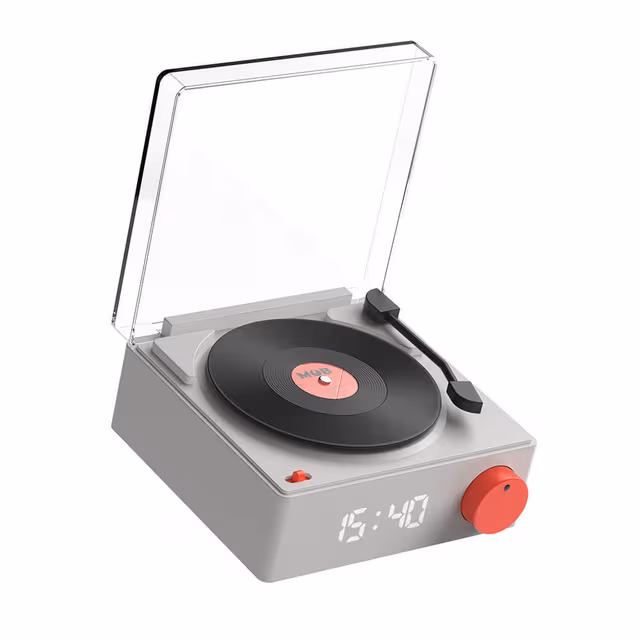 MOB Speaker Alarm Clock Vinyl Retro Grey