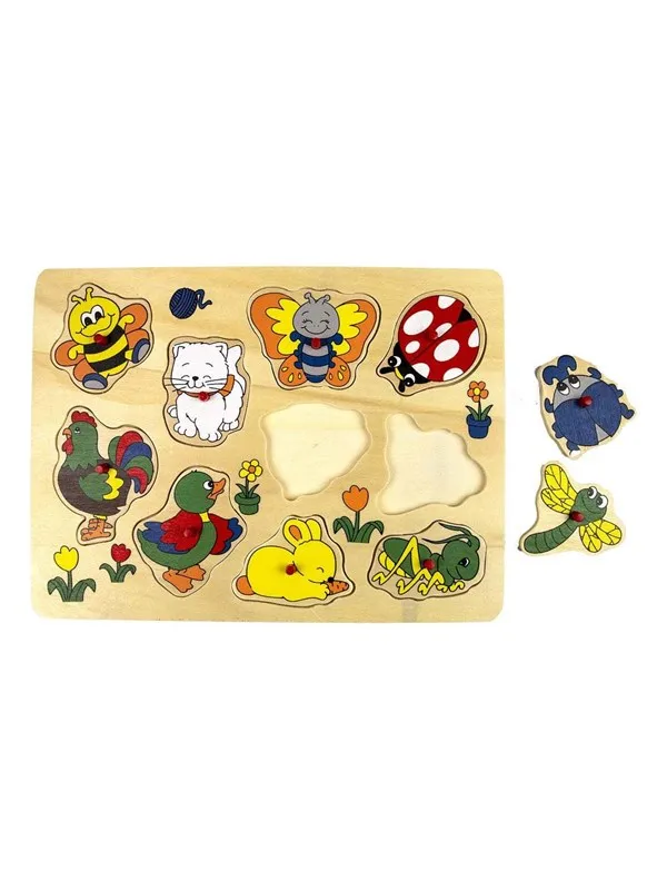 Playwood Wooden Stud Puzzle Animals around the House 10 pcs Tre