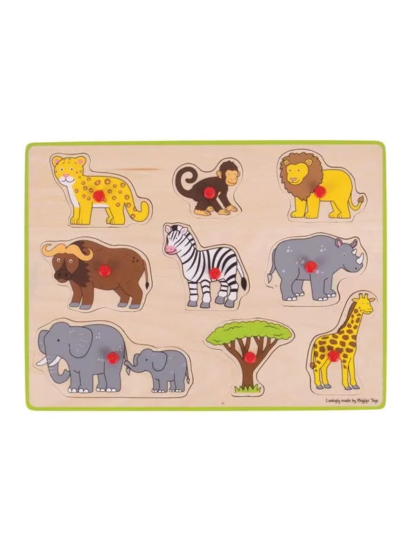 Bigjigs Wooden Stud Puzzle Safari 9 pieces. Tre