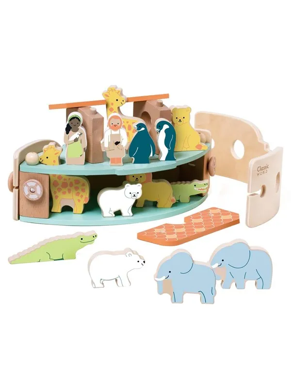 Classic World Wooden Noah's Ark Boat Building Set with Animals 16dlg.