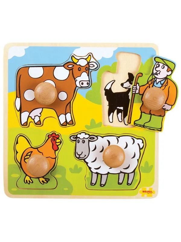 Bigjigs Wooden Stud Puzzle Farm 4 pcs.