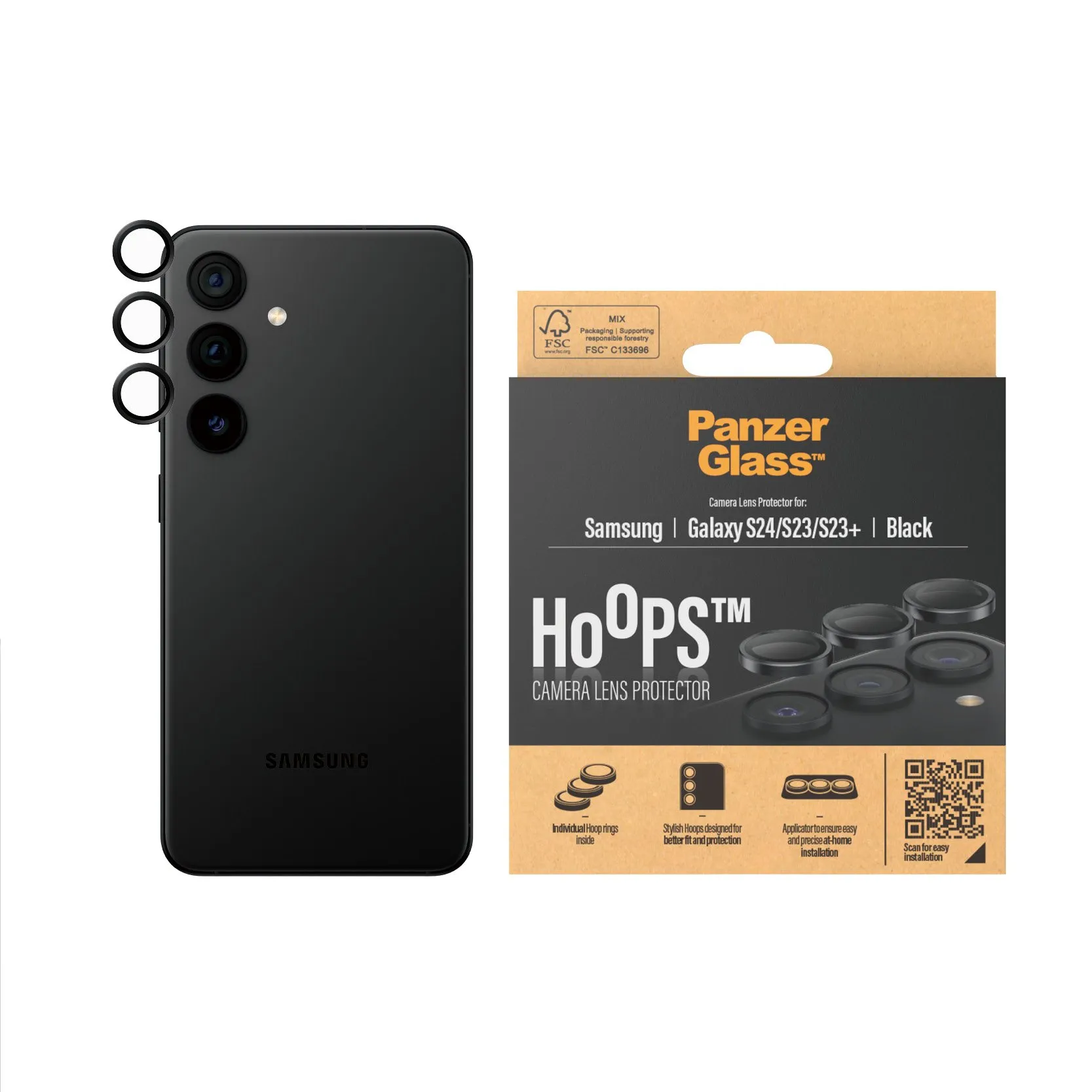 PanzerGlass Hoops™ Camera Lens Protector Samsung Galaxy S24 | S23 | S23 Plus | Black
