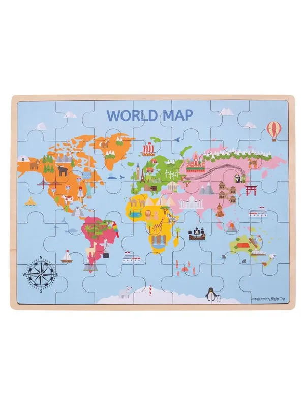 Bigjigs Wooden World Map Puzzle 35dlg. Tre