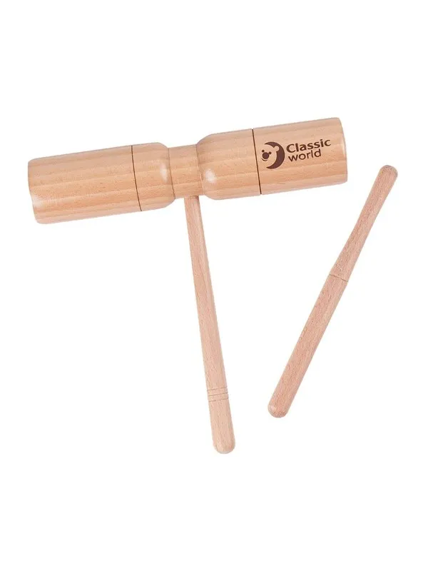 Classic World Wooden Tone Block with Handle and Stick