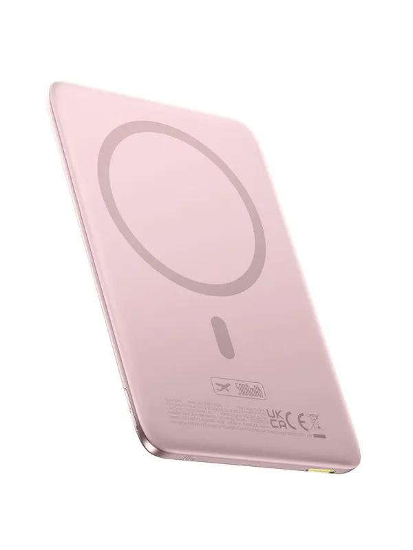 Baseus PicoGo AM41 5000mAh 20W Ultra-Slim Power Bank MagSafe Compatible with Simple USB-C 60W 30cm Cable - Pink Nødlader - Rosa - 5000 mAh