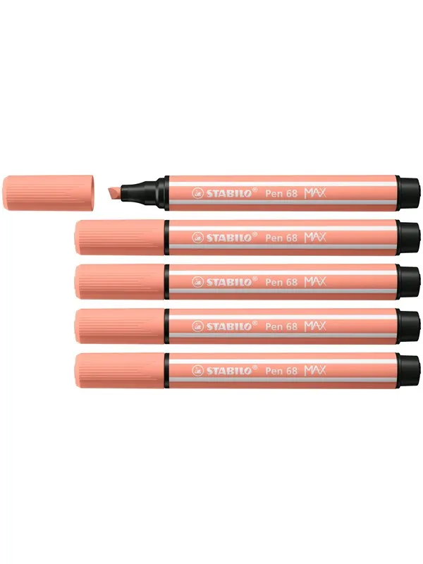 STABILO Pen 68 MAX - Fibre-tip Pen with Thick Chisel Tip - Apricot