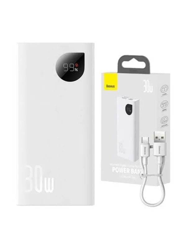 Baseus Powerbank Adaman2 10000mAh 30W White Nødlader - Hvit - 10000 mAh