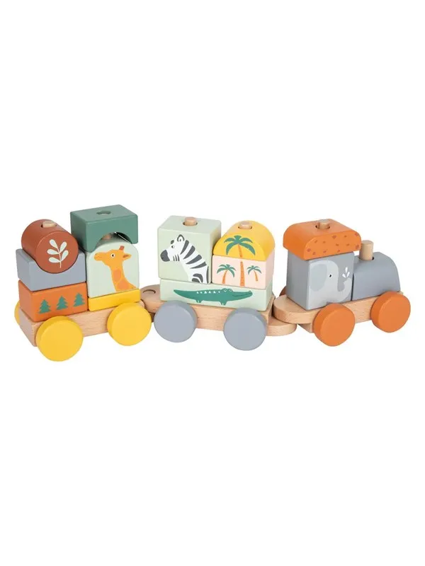 Small Foot - Wooden Stacking Blocks Train Safari
