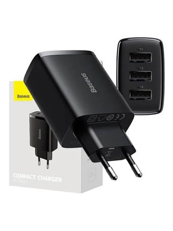 Baseus Compact Quick Charger 3x USB 17W (Black)