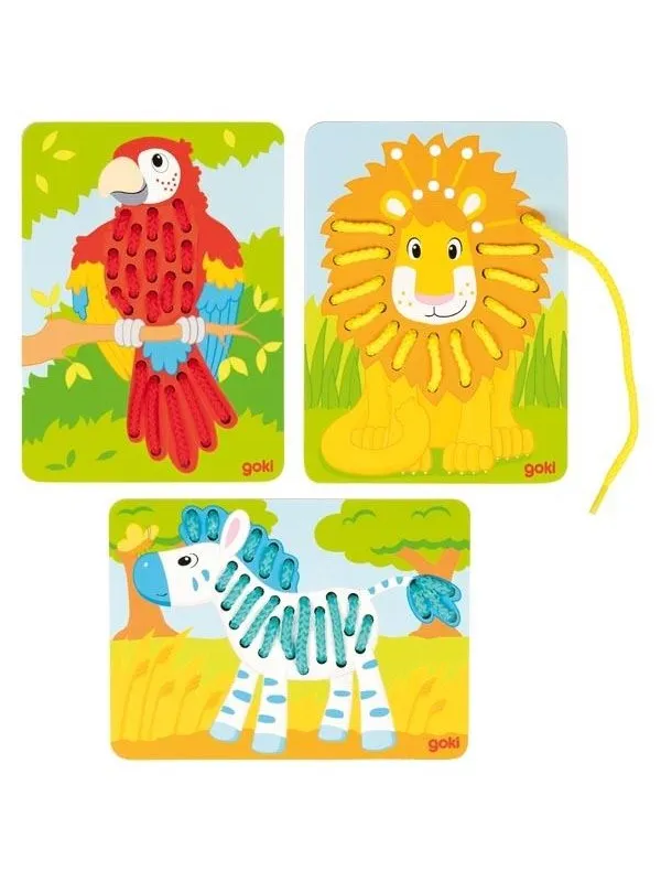 Goki Wooden Stringing Puzzles 3pcs. Tre