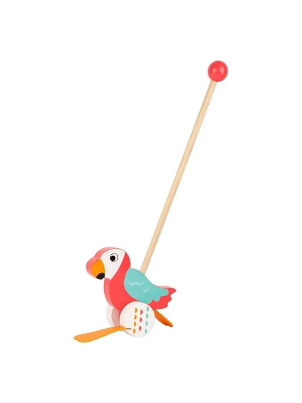 Small Foot - Wooden Push Figure Parrot Lori with Stick