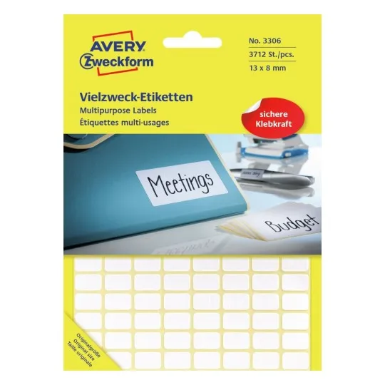 Avery Universaletiketter, 13 x 8 mm, 3.712 Etiketter, Hvit