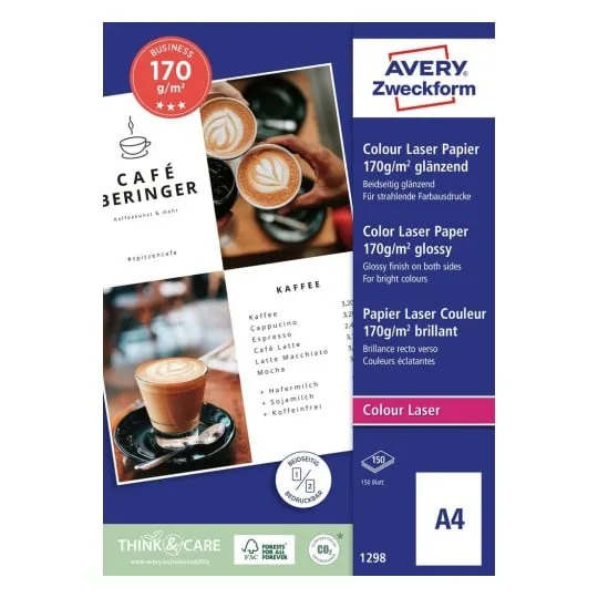 Avery Superior fargelaserpapir, A4, dobbeltsidig belegg, 170 g/m²