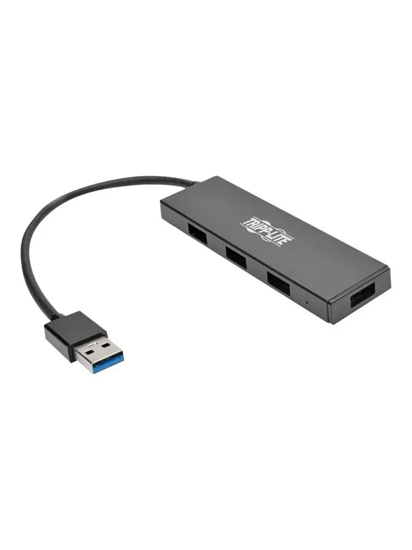 Tripp Lite 4-Port Portable Slim USB 3.0 Superspeed Hub w/ Built In Cable - hub - 4 ports USB-hub - 4 porter - Svart