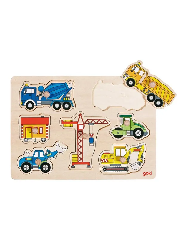 Goki Wooden Stud Puzzle - Work Vehicles Tre