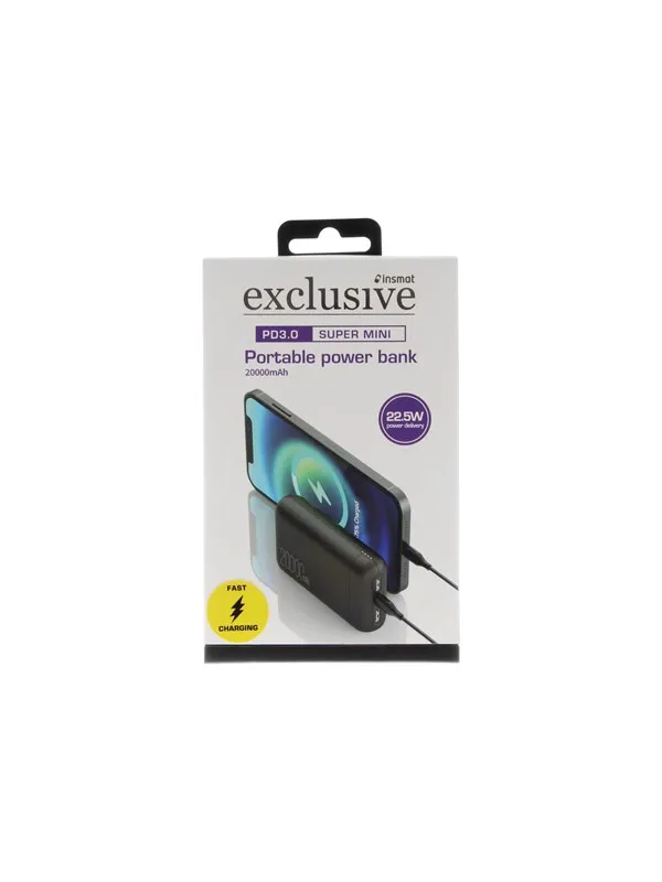 Insmat power bank - Li-pol - USB 24 pin USB-C - 22.5 Watt Nødlader - 20000 mAh