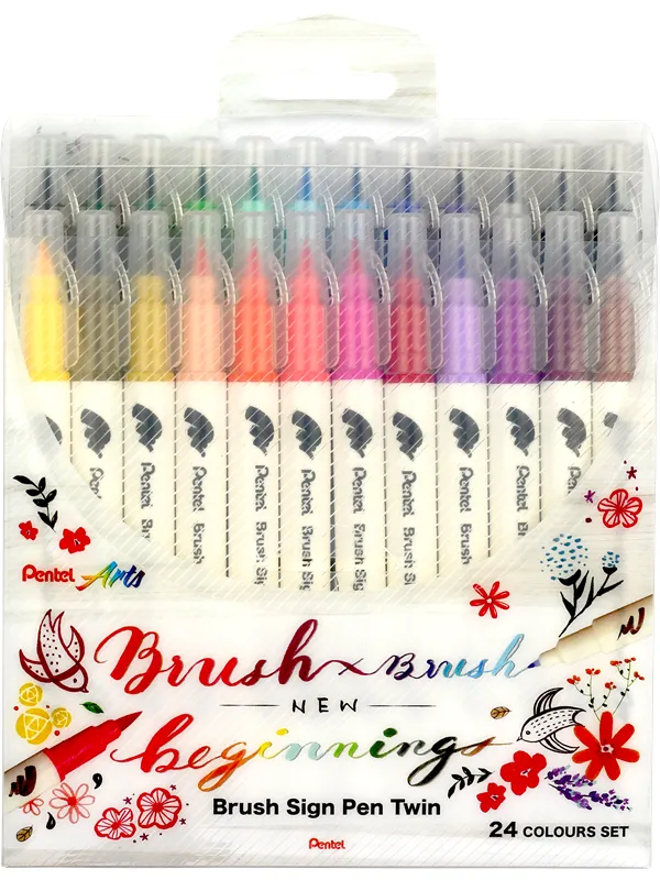 Pentel SESW30C-24 Brush Sign Pen Twin