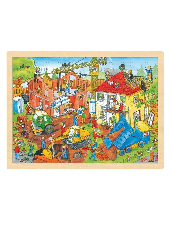 Goki Wooden Jigsaw Puzzle - Construction Site 96p Tre