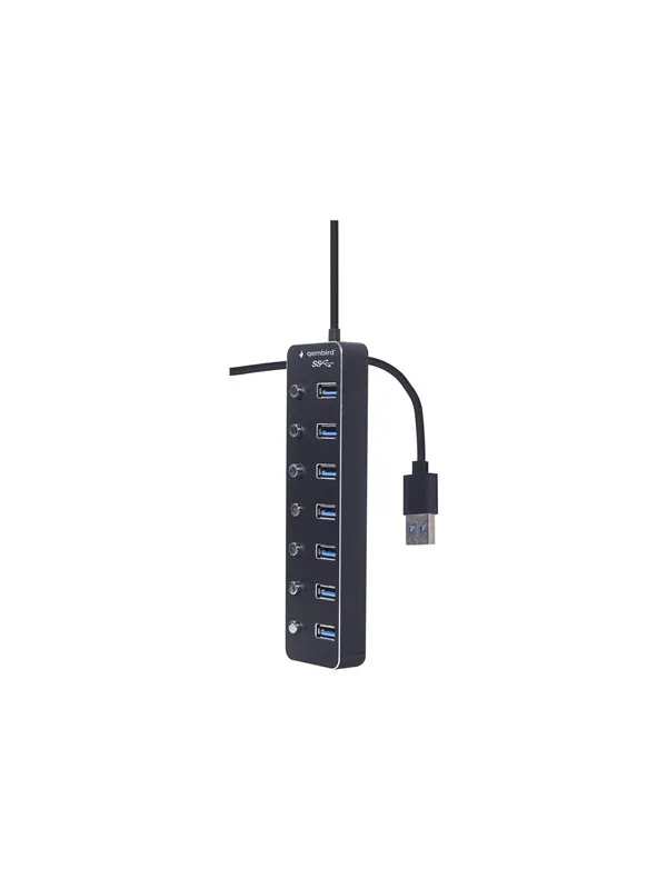 Gembird - hub - with switches black - 7 ports USB-hub - USB 3.2 - 7 porter - Svart
