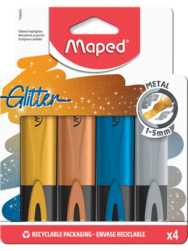 Maped Fluopeps glitter metal highlighters set 4 ass.