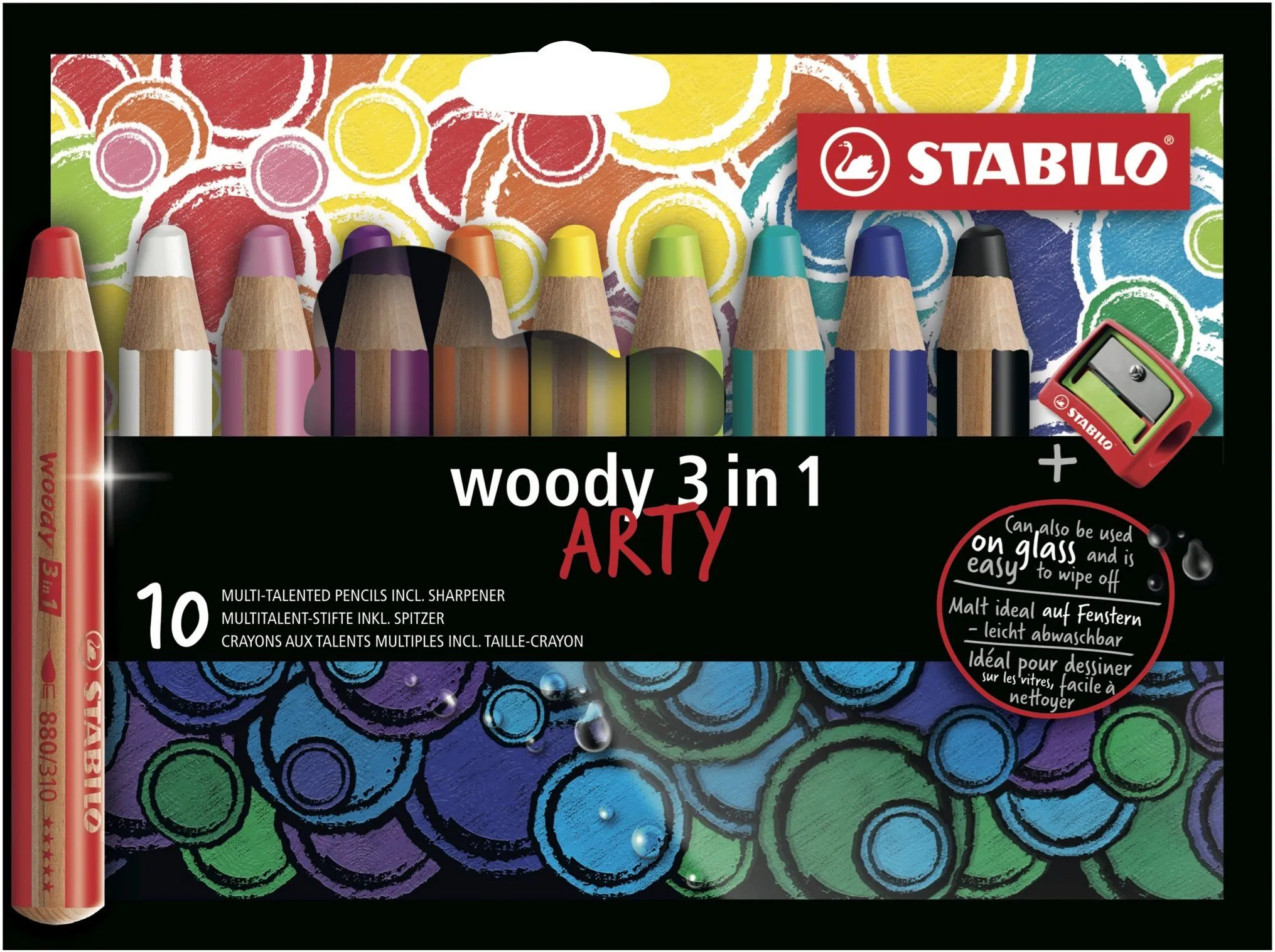 STABILO  woody Arty 3 in 1 cardboard wallet of 10 pens incl. a sharpener