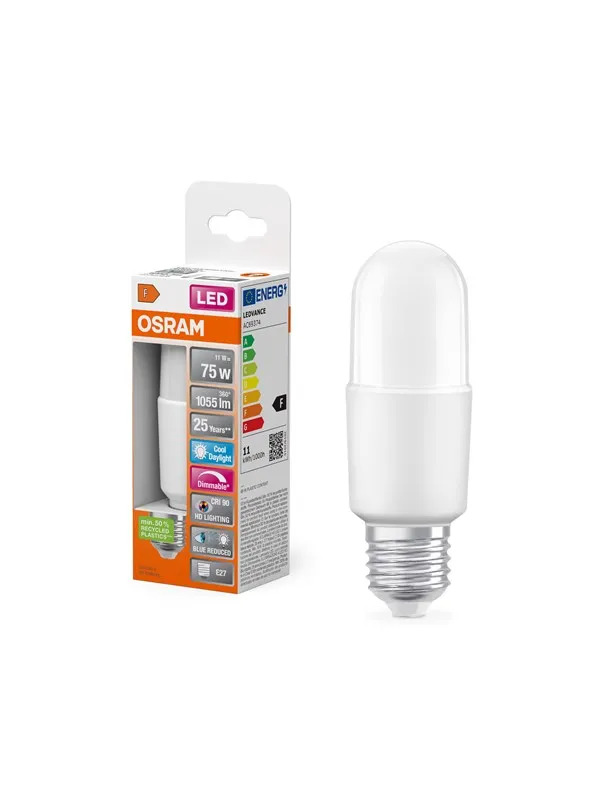 Osram LED-lyspære LED Comfort stick frosted 1050lm 11W/965 (75W) E27 dimmable E27