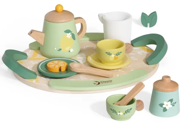 Classic World Wooden Vintage Tea Set with Tray 14 pcs.