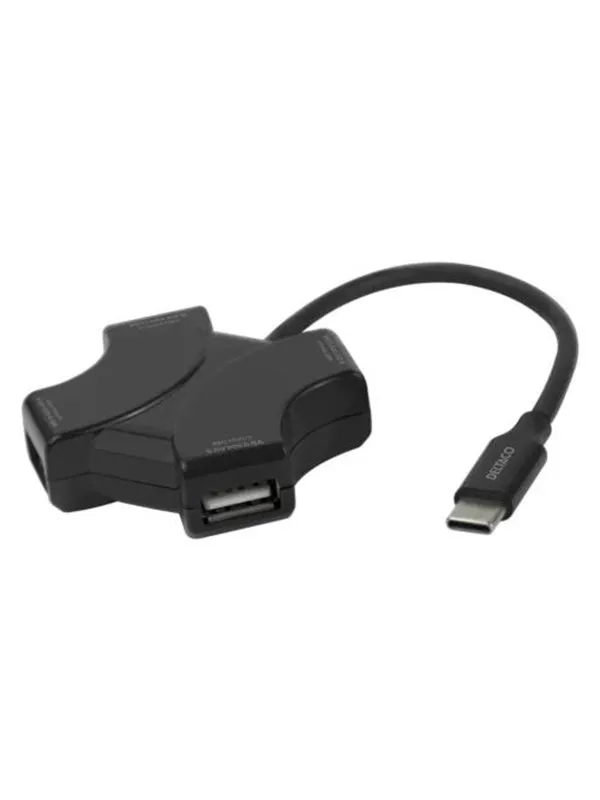 Deltaco USB Hub - 4x USB-A USB-hub - 4 porter - Svart