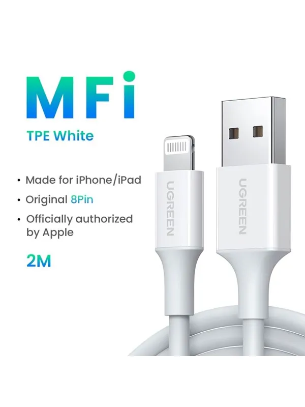 UGREEN USB-A <-> Lightning - 2m - Hvit