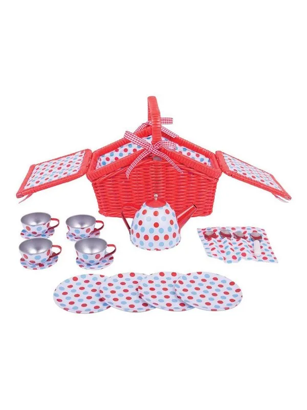 Bigjigs Tea Set in Red Storage Basket
