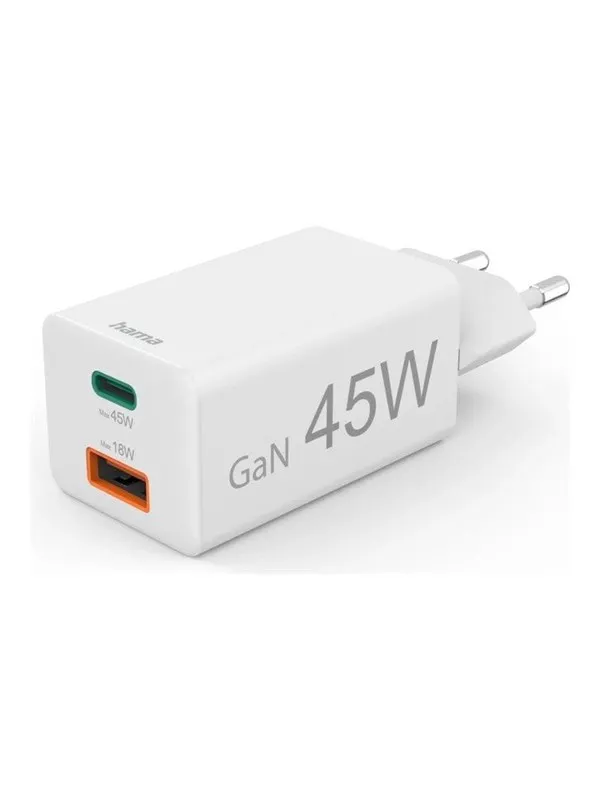 Hama Charger 1x USB-C 1x USB-A GaN 45W White