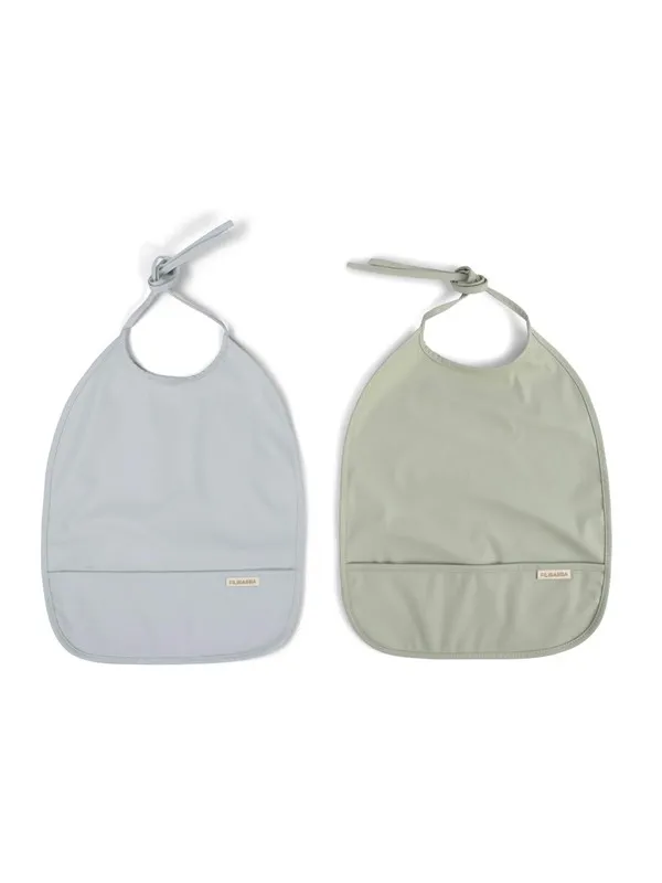 Filibabba Bib with ties 2-pack - Pearl Blue + Desert Sage