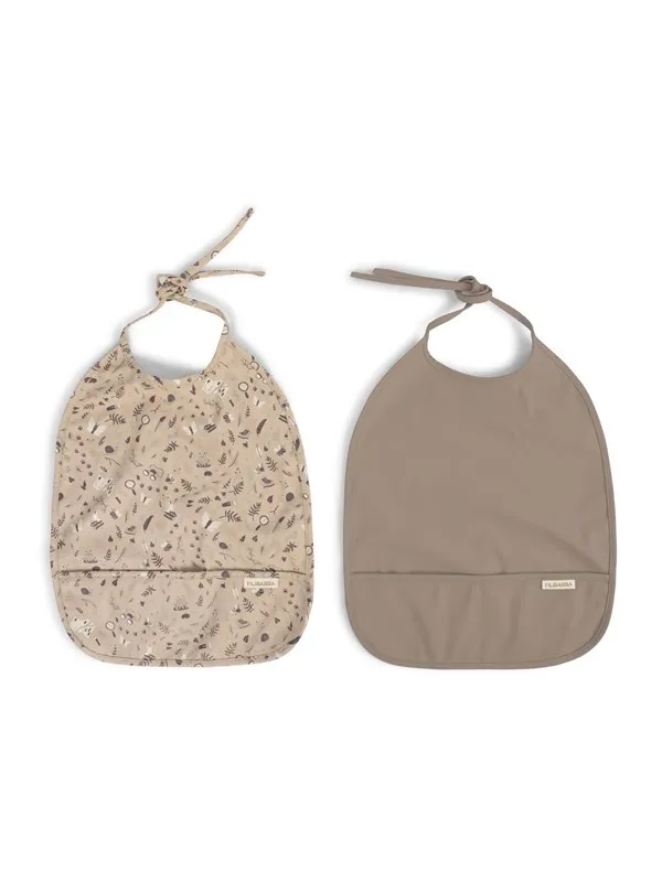 Filibabba Bib with ties 2-pack -   Little Wonders + Warm Gre