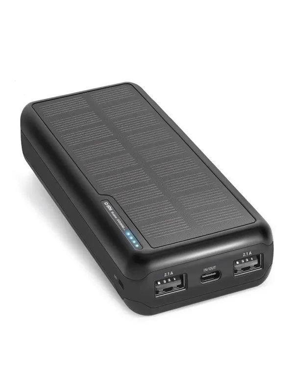SBS Solar Power Bank - 20.000 mAh - Black Nødlader - Svart - 20000 mAh