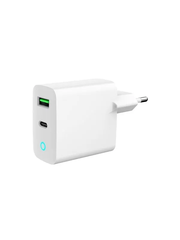 Gembird Universal USB charger with LED QC 3.0 & PD 20W 2-port - White