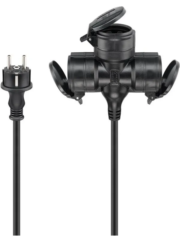 Pro Outdoor Triple Extension Cable - Strøm CEE 7/7 Type E/F - Svart - 25m