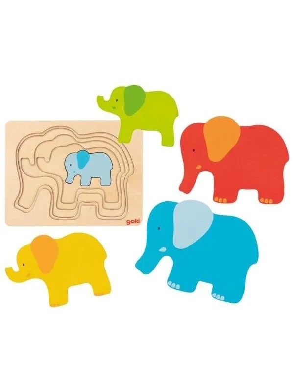 Goki Wooden Layer Puzzle Elephant 5 pcs. Tre