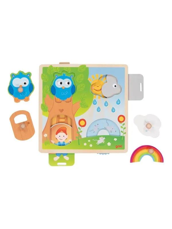 Goki Wooden Background Shapes Puzzle Weather 4pcs Tre