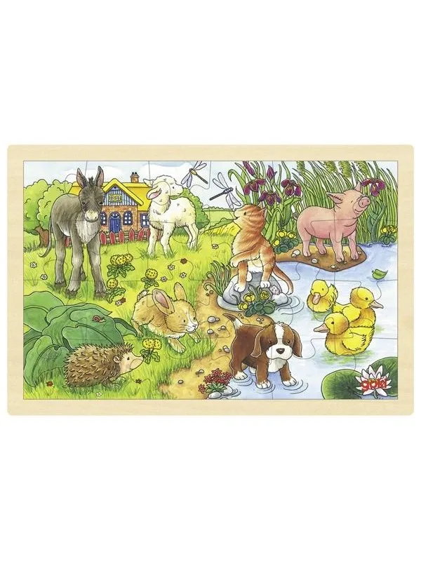 Goki Wooden Jigsaw Puzzle Baby Animals 24 pcs. Tre
