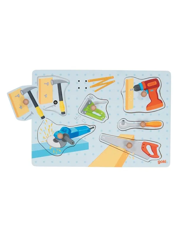 Goki Wooden Shape Puzzle Tools with Sound 6 pcs. Tre
