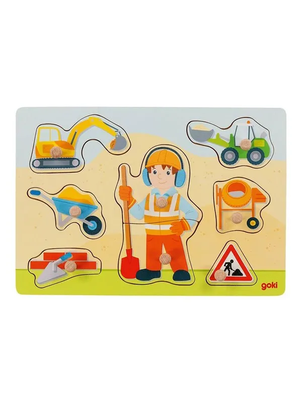 Goki Wooden Stud Puzzle Construction Worker 8 pcs Tre