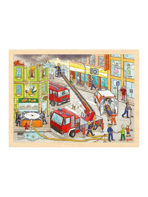 Goki Wooden Jigsaw Puzzle Fire Fighting 96pcs. Tre
