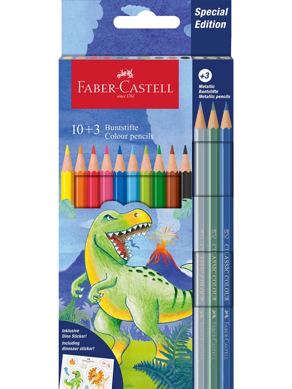 Faber-Castell Col.pencil dino 10+3 cardboard wallet
