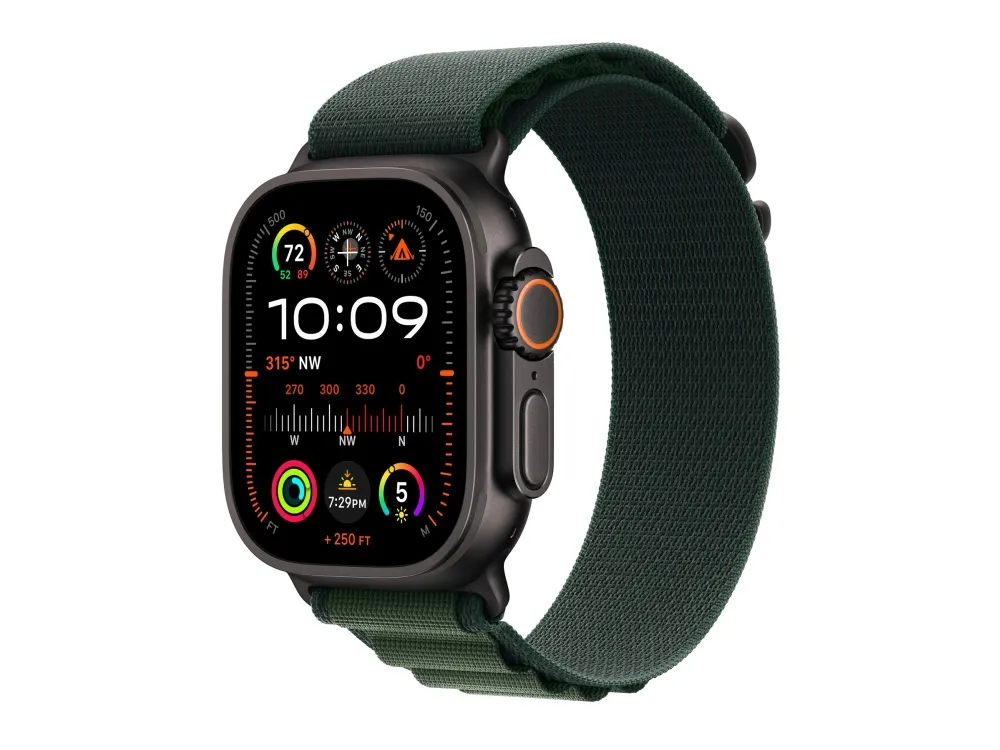 Apple Watch Ultra 2 GPS + Cellular 49mm - Black Titanium Case with Dark Green Alpine Loop - Small