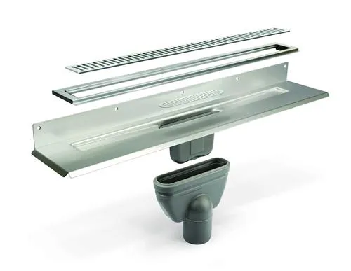 Unidrain Complete floor drain against rear wall 700 mm 10 mm frame Column grate 75 mm vertical outlet housing